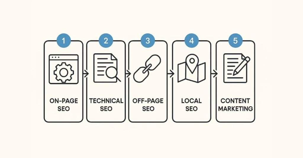 How SEO services work step by step infographic